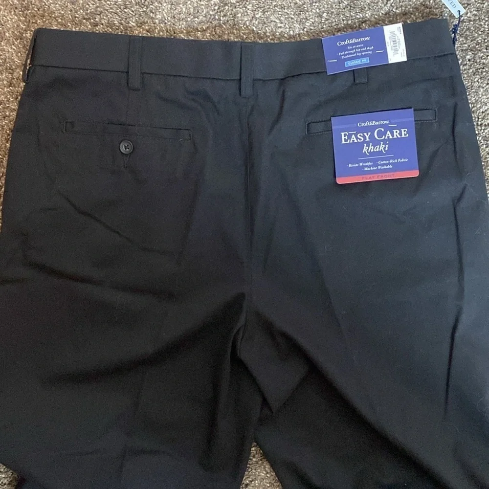 Croft & Barrow Easy Care khaki Classic Fit Flat Front Mens Black Pants 36x32 NWT